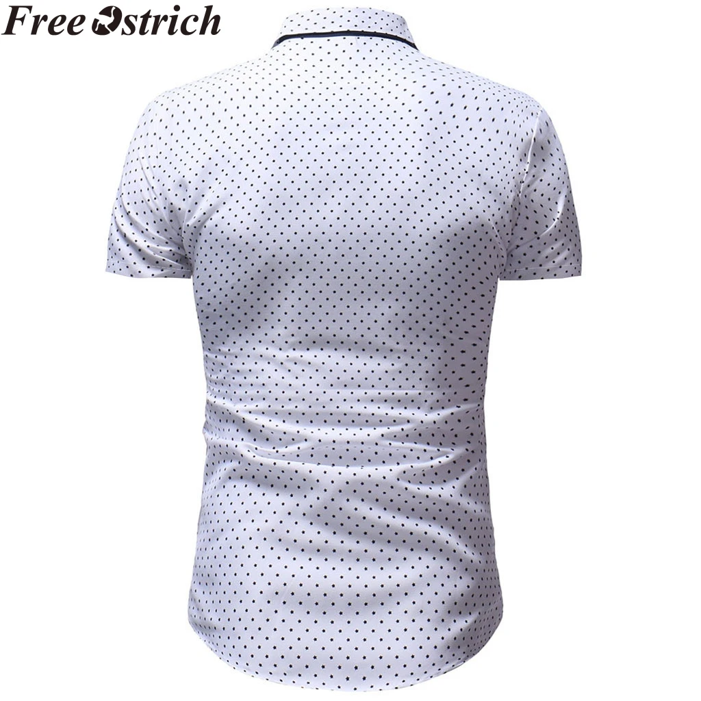 Летняя мужская деловая рубашка тонкая с коротким рукавом карманом в горошек