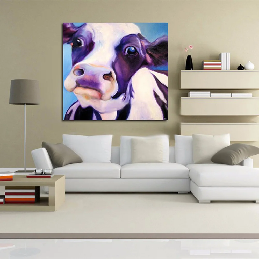 

Canvas Painting Big Eyes Cute Silly Cow Wall Picture Canvas Hand Paint Chinese Wall Art Wall Pictures For Living Room Decor