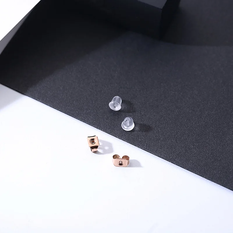 

Fashion Jewelry, , rose gold,black and white shell double ring titanium steel earrings,femal