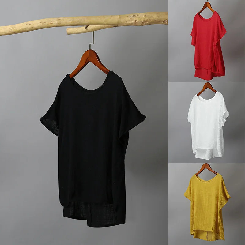 Romacci Retro Women Plus Size Blouse Solid Irregular Low High Hemline blusas mulher elegantes Batwing Sleeve Loose Vacation Wear | Женская