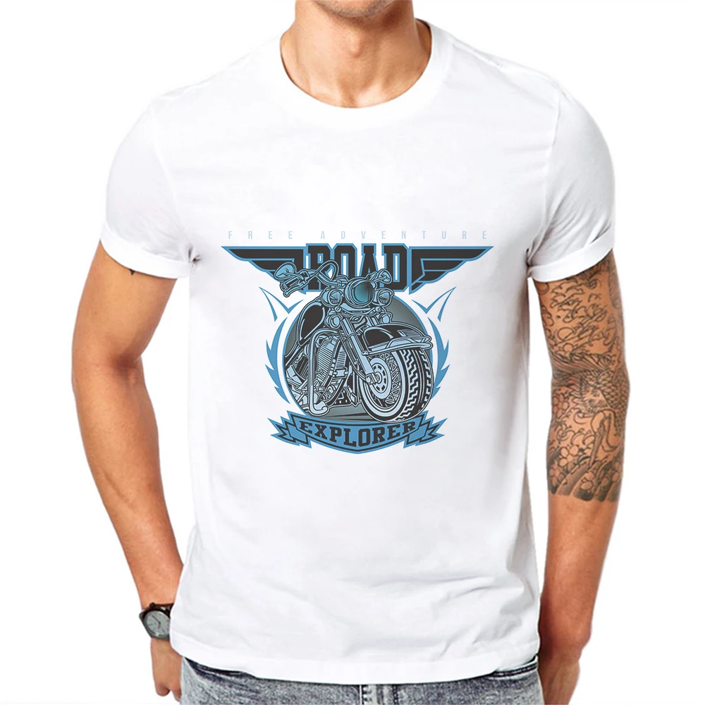 

T Shirt Men Brand Fashion Mens Cotton Short Sleeve Top Creative Motorcycle Cartoon Printing Male Cotton Tees Camisetas Masculina