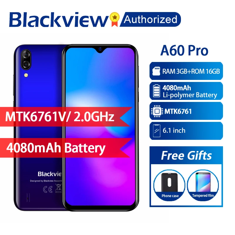 Телефон Blackview A60 Pro на базе Android 9 0 3 ГБ ОЗУ 16 Гб ПЗУ смартфон с экраном 6 088 дюйма весь