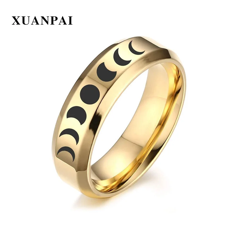 XUANPAI Moon Phase Cycle кольца для мужчин 6 мм в ширину 3 цвета на выбор из нержавеющей стали