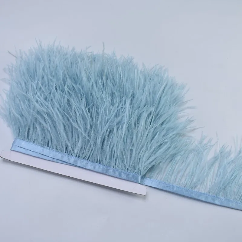 Light blue 1 м/лот, отделка из порошковой кожи, страусиное перо, 8-10 см, цветные перья, лента, рукоделие, шитье, сделай сам, платье, свадебное украшение - Цвет: Light blue