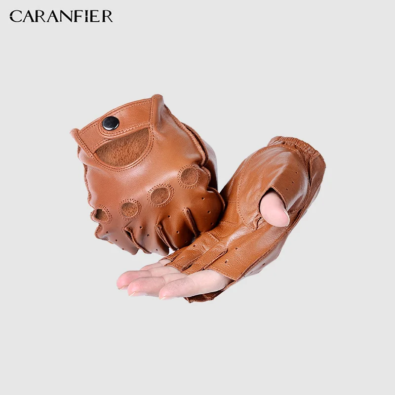 Перчатки CARANFIERI мужские из натуральной кожи Нескользящие овечьей без пальцев для