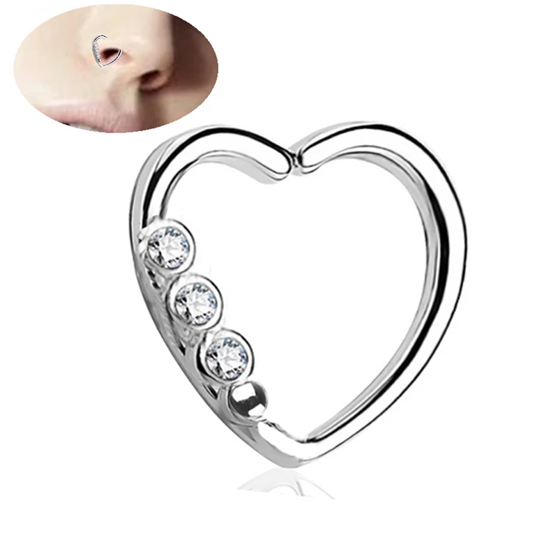 1 шт. кольцо для носа из нержавеющей стали ювелирные изделия тела в форме сердца
