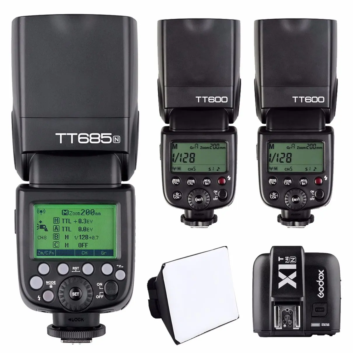 

Вспышка Godox TT685N TTL HSS Speedlite для Nikon + 2x TT600 вспышка для nikon DSLR камеры + X1T-N 2,4G передатчик триггера