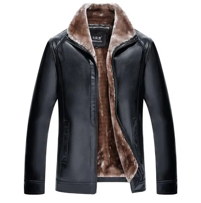 velvet thickening fur one piece coats mens winter motorcycle leather jacket men jaqueta de couro masculino long sleeves