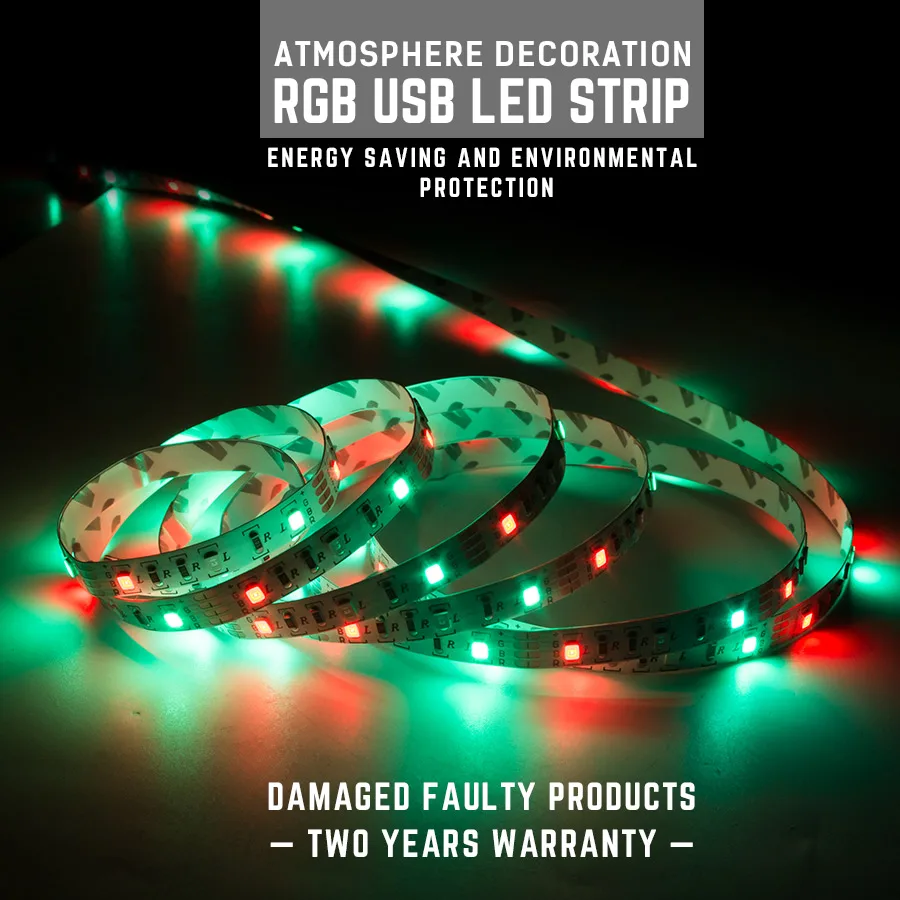 Светодиодная лента USB DIY для декорации ТВ фона SMD 2835 DC 5V Гибкая RGB неоновая 0 5 м 1 2 3