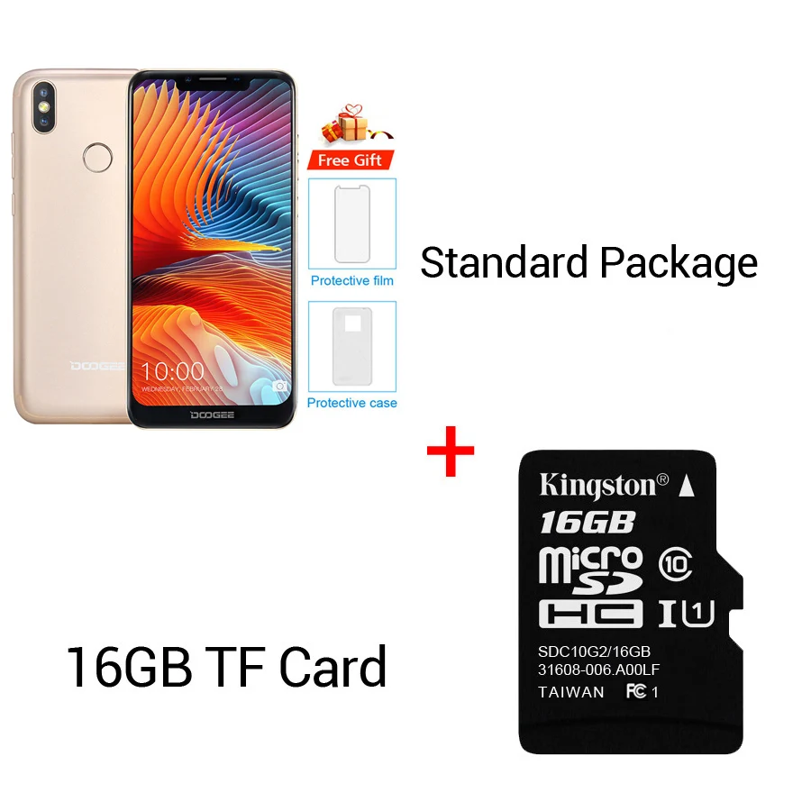 Gold N 16GB Card DOOGEE BL5500 Lite u-образная Android 8,1 6,1" MTK6739 четырехъядерный 2 Гб ОЗУ 16 Гб ПЗУ 5500 мАч две sim-карты 13 МП отпечаток пальца мобильный телефон - Цвет: Gold N 16GB Card