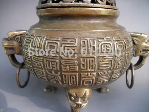 JX1087 редкие китайские бронзовые гравировальные львиные благовония горелки|burner