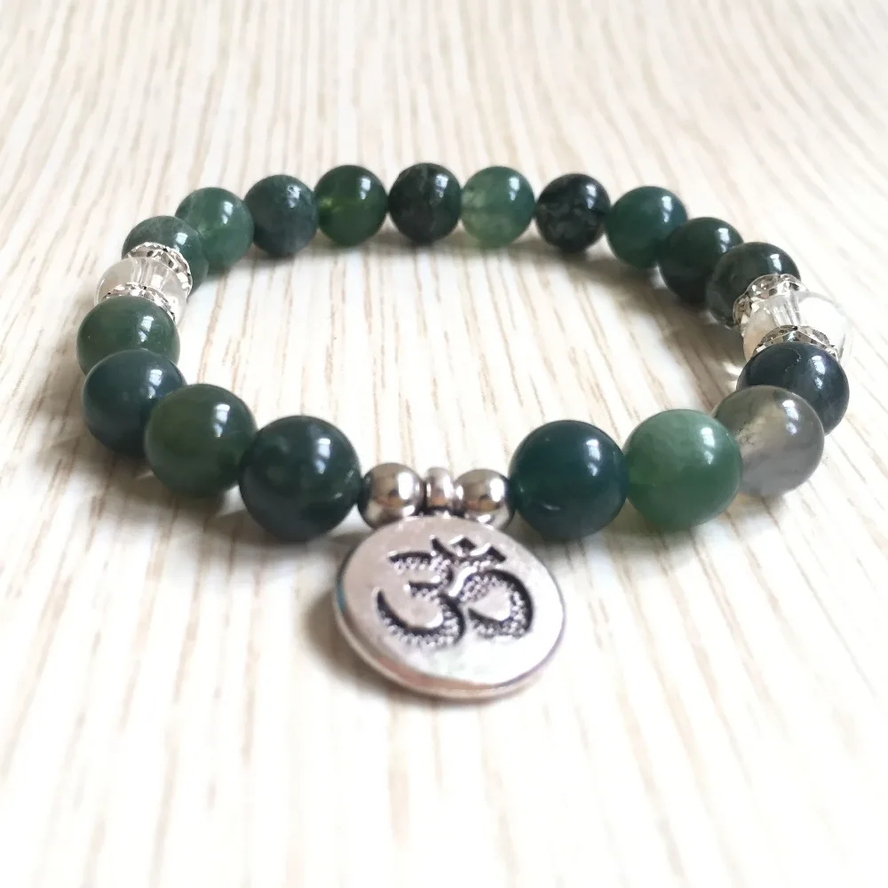 Bracelet For Women Natural AquaticAgate OM Bracelets 3D Pendant Wrist Yoga Prayer Mala Beads | Украшения и аксессуары