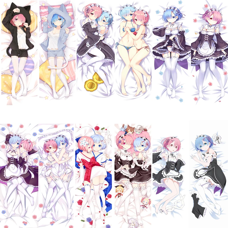 Аниме Re Zero kara Hajimeru Isekai Seikatsu sexy girl Rem & Ram Dakimakura наволочка обнимающая подушка для