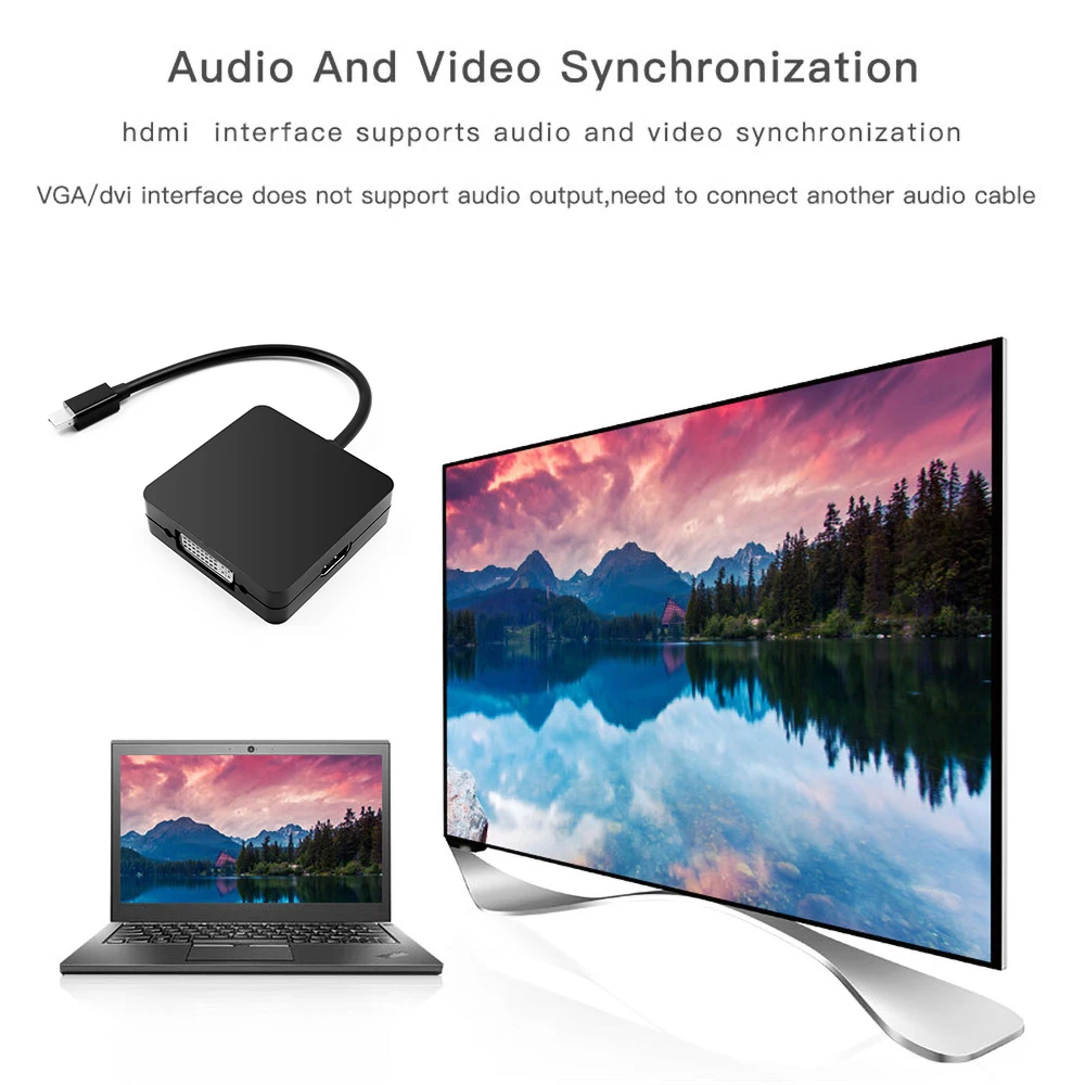 Кабель-адаптер KEBIDU 3 в 1 с портом дисплея на DVI/VGA для ПК Apple MacBook проектора Samart ТВ |