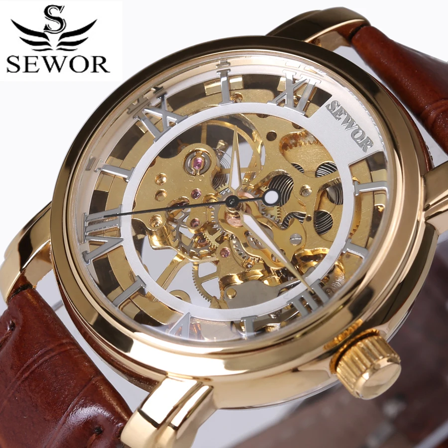 

SEWOR Top Luxury Brand Classic Design Skeleton Mens Watches Fashion Montre Homme Casual Mechanical Watch Erkek Kol Saati New