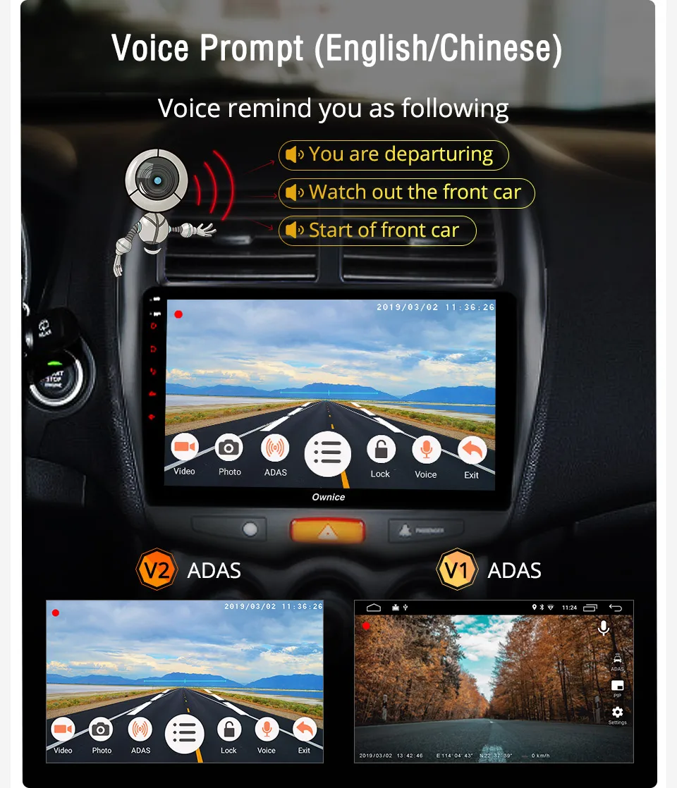Ownice V1 V2, автомобильная камера, видеорегистратор с ADAS Full 1080 P, видеорегистратор, умный Автомобильный видеорегистратор, радио, Android, фронтальная камера, велосипедная запись