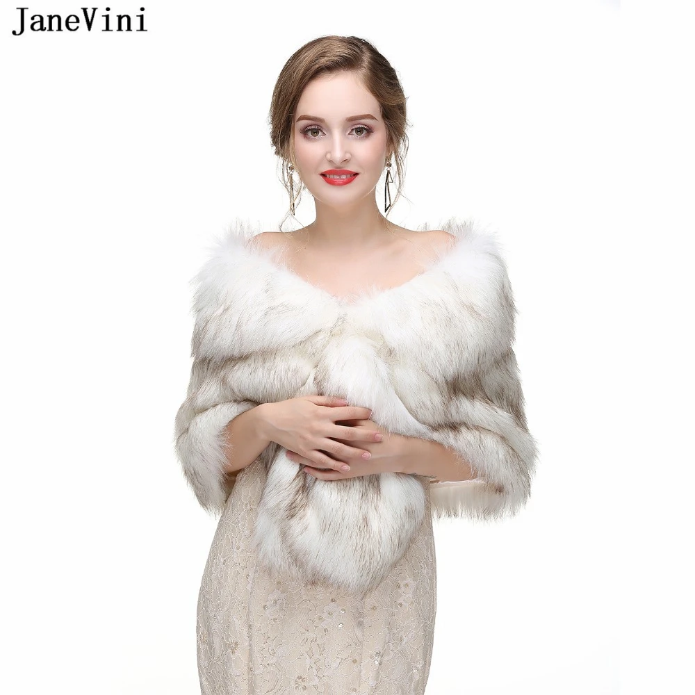JaneVini 2018 элегантная Свадебная шаль из искусственного меха зимнее пальто женская