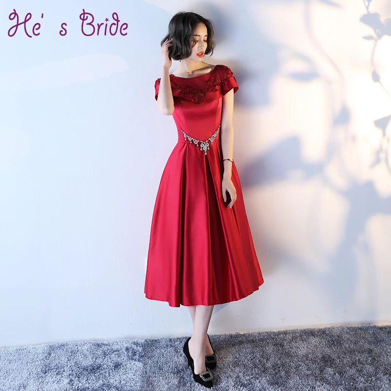 Цвет красного вина Новое Сексуальное вечернее платье длиной до колена 2017 с