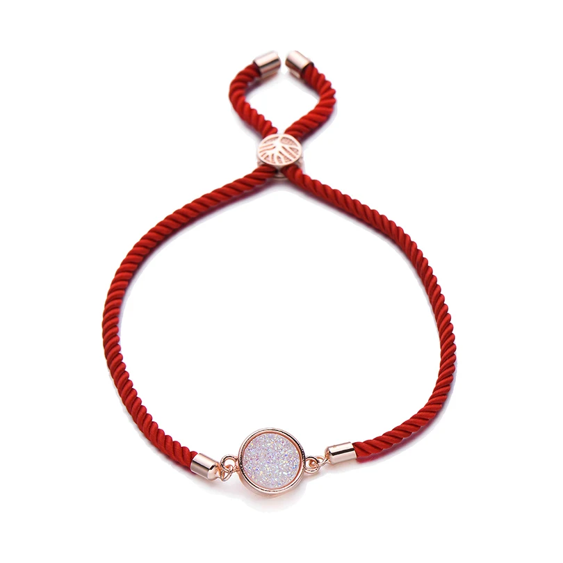 white rose gold Pipitree уникальные Разноцветные 12 мм круглые красивые браслеты с камнем для женщин и мужчин Медный регулируемый браслет из Красной Нити ювелирные изделия на вечерние - Окраска металла: white rose gold