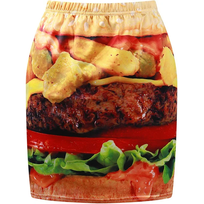 Женская мини-юбка с цифровым принтом гамбургер 2015 новый дизайн Высокое качество