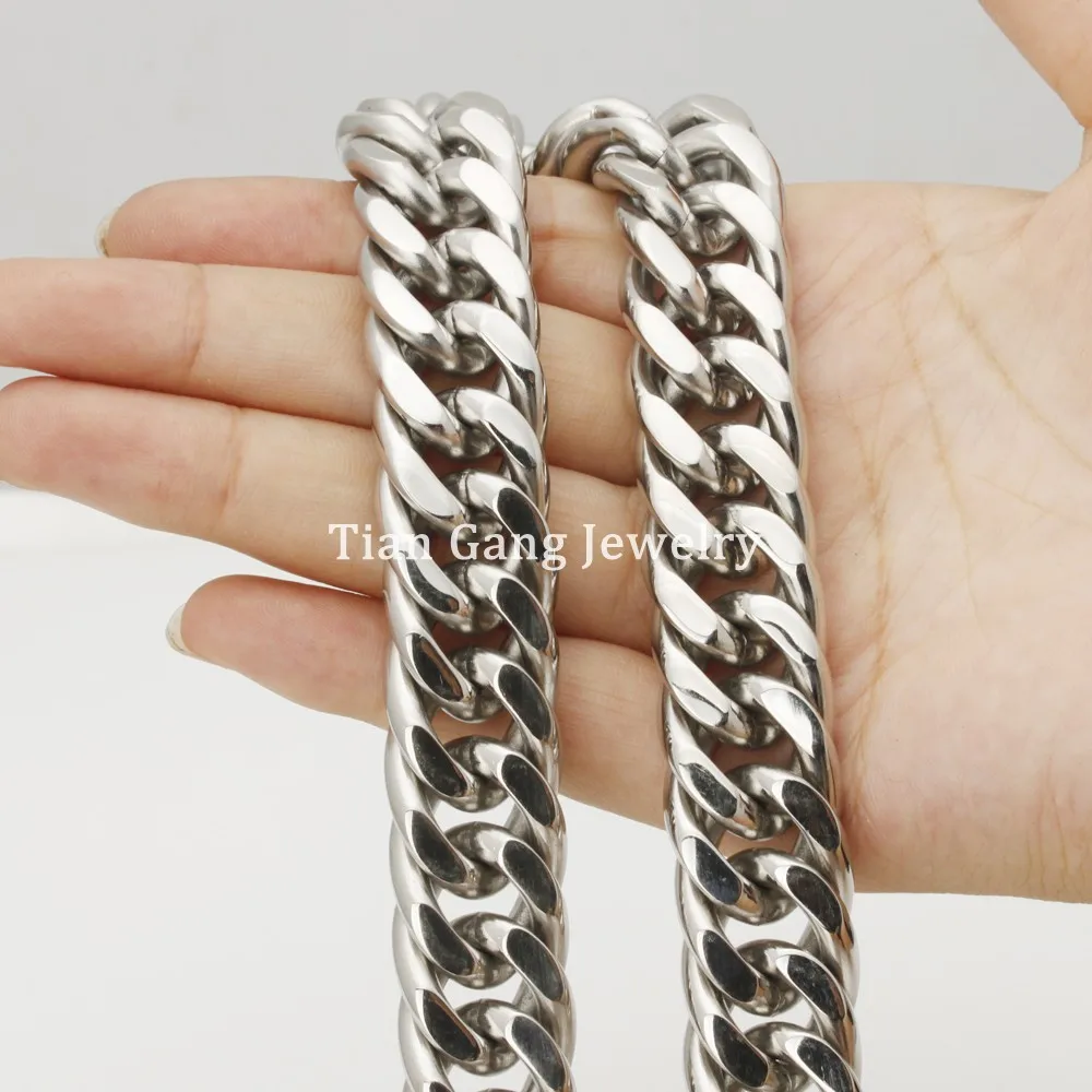 Ожерелье мужское из нержавеющей стали с крупными панцирными кубинскими звеньями