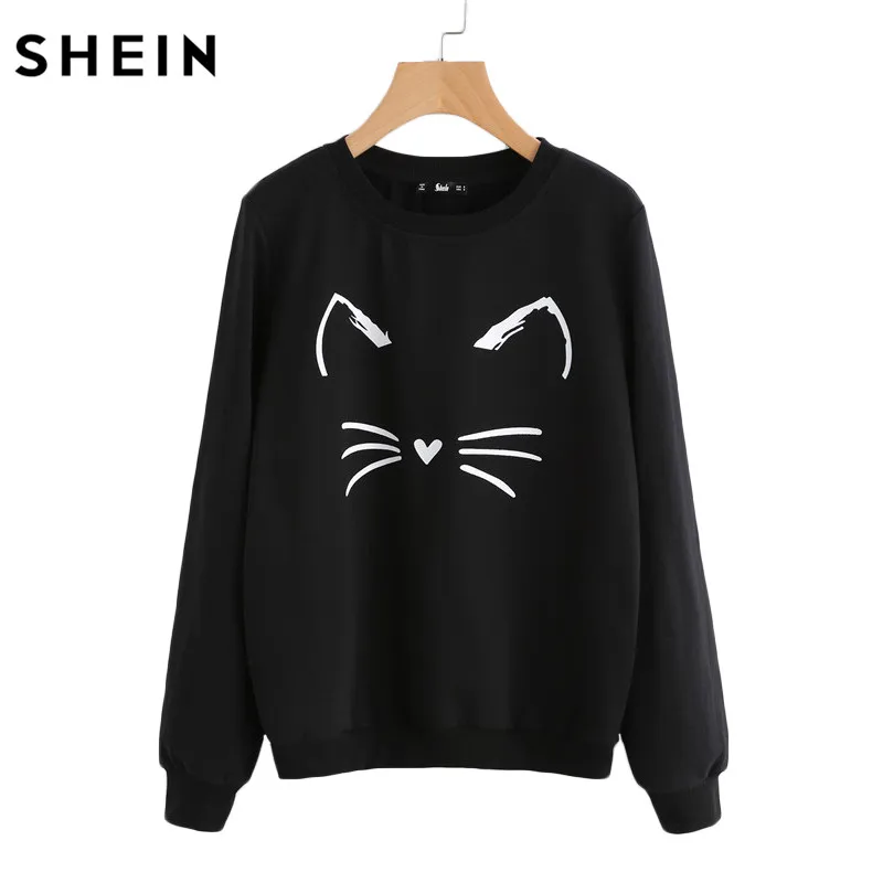 SHEIN Модный Свитшот С Принтом Женская Повседневная Толстовка С Длинными Рукавами И Круглым Вырезом