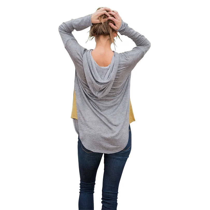 New 2016 Pullovers Fashion Women Contrast Color Hooded Knit Brief Sweaters Pocket Casual Gray Plus Size S-XL | Женская одежда