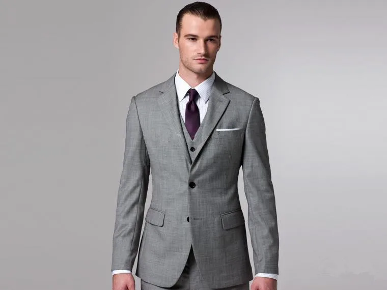High quality Groom tuxedos 2017 gray notch lapel Groomsmen Mens Wedding Prom Suits( jacket+Pants+vest+tie)