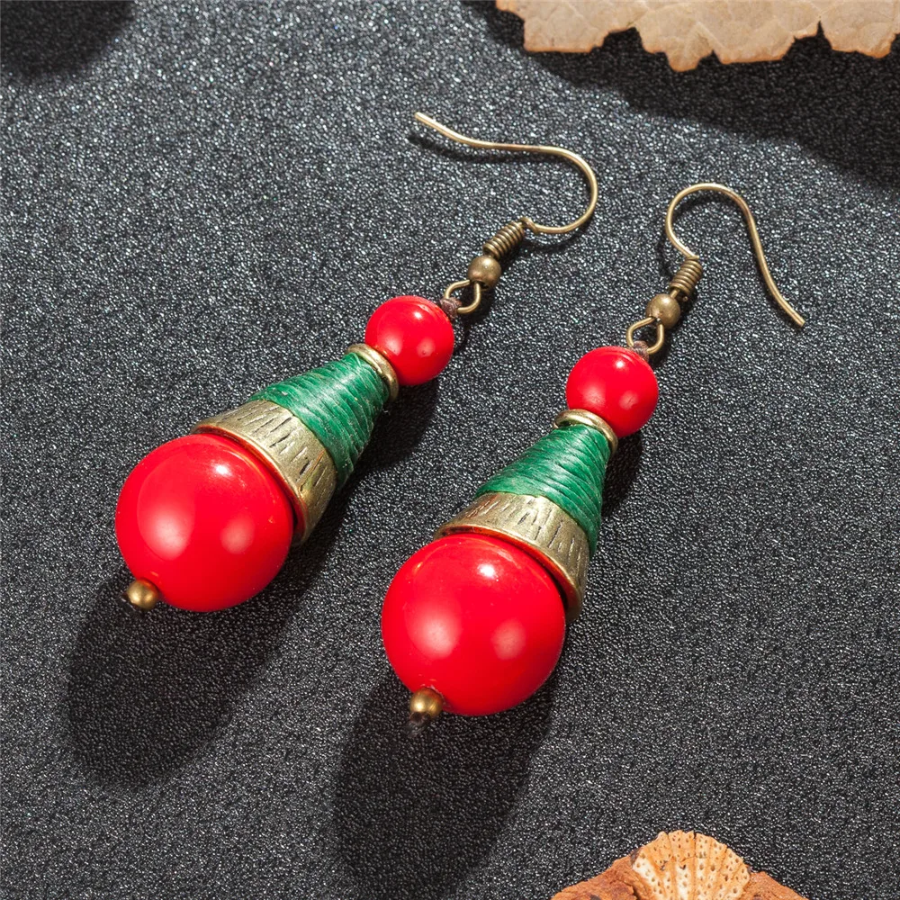 

Gypsy Style Stone Ball Rope Woven Hanging Drop Earrings for Women Bohemian Earring Wholesales