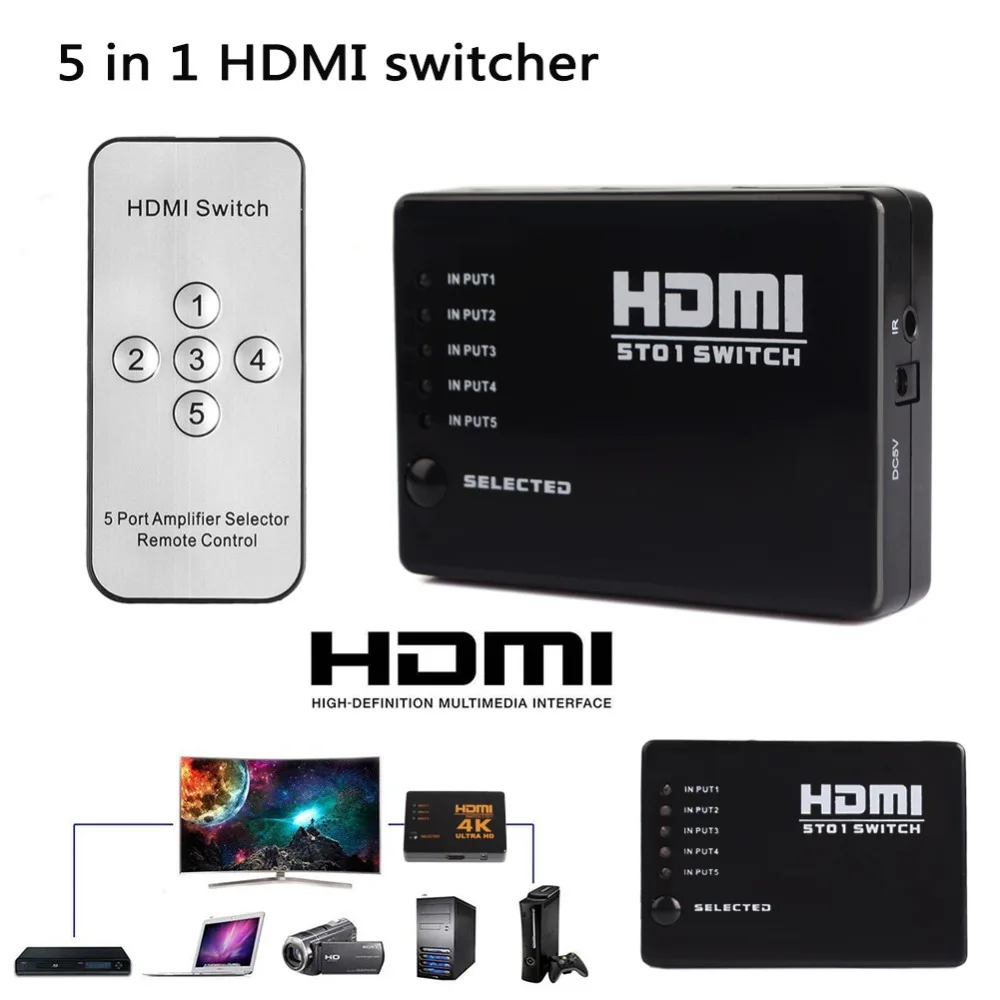 Buyincoins 5 портовый переключатель 1080P HDMI сплиттер пульт дистанционного управления
