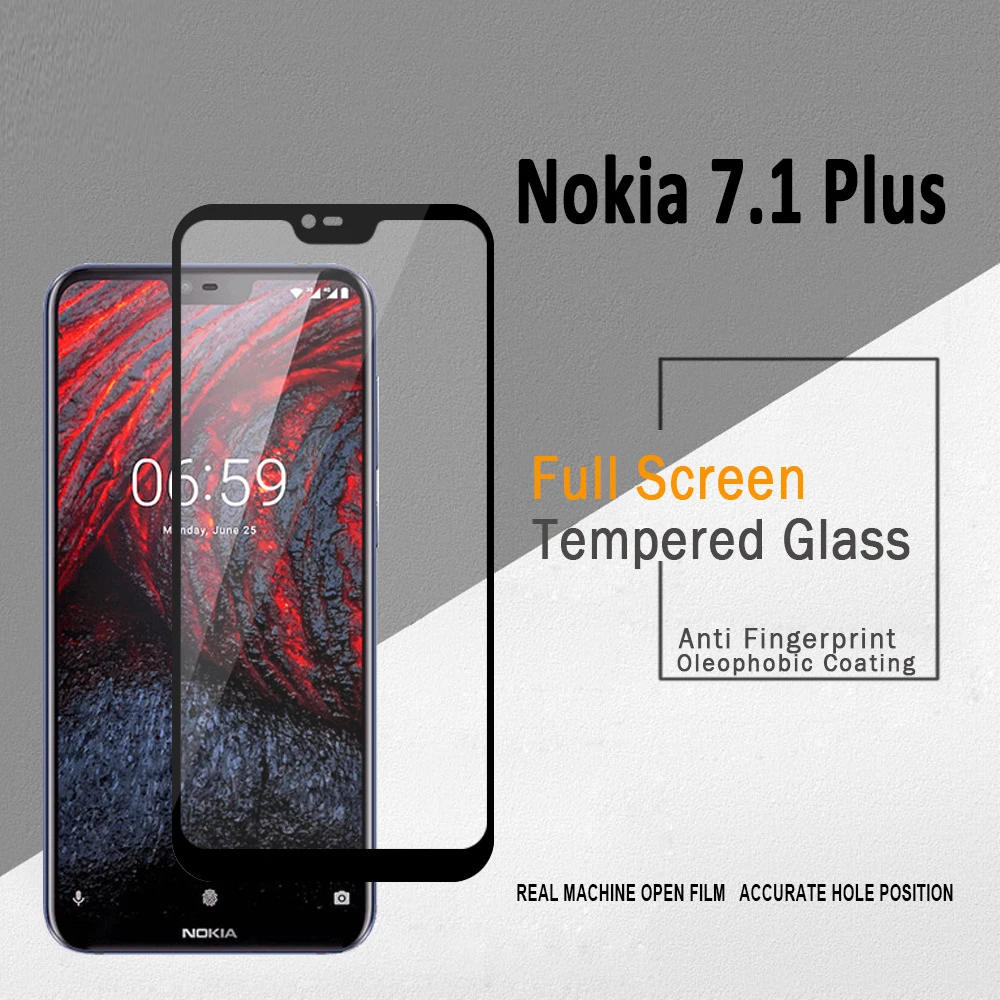 Полное покрытие из закаленного стекла для Nokia 7 1 Plus Защитная пленка X7