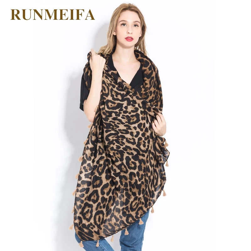 [RUNMEIFA] Fashion Women Wild Leopard print scarf shawls and wraps Sjaals famale Cotton Long Cape Shawl Scarves foulard femme