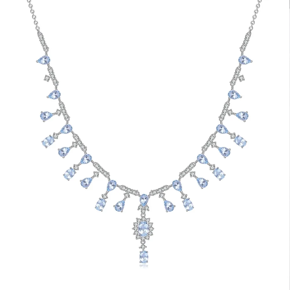 GEM'S BALLET 14.6Ct Natural Sky Blue Topaz Gemstone 100% 925 Sterling Silver Wedding Bridal Necklace For Women Fine Jewelry | Украшения