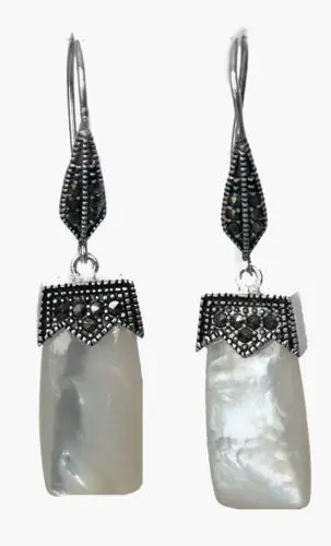 Благородные белые серьги из серебра 925 пробы и макасита 2"|earring necklace|silver huggie