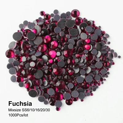 Fuchsia 17 цветов для вас смешанный размер исправление горный хрусталь фуксия стеклянные камни SS6-SS30 - Цвет: Fuchsia