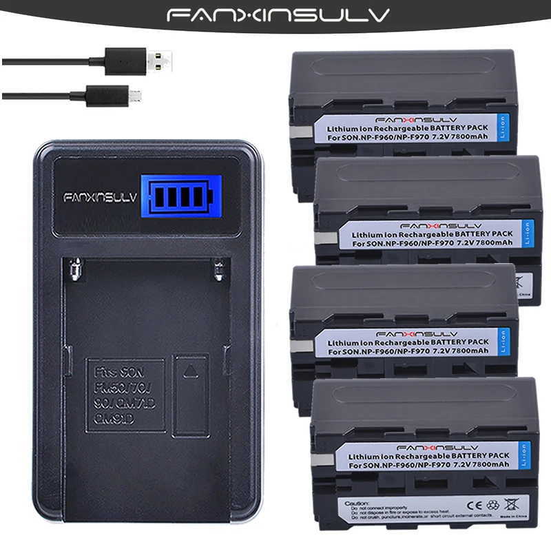 4x7800 мА · ч NP F970 F960 аккумулятор + зарядное устройство USB с ЖК дисплеем для sony HXR NX3