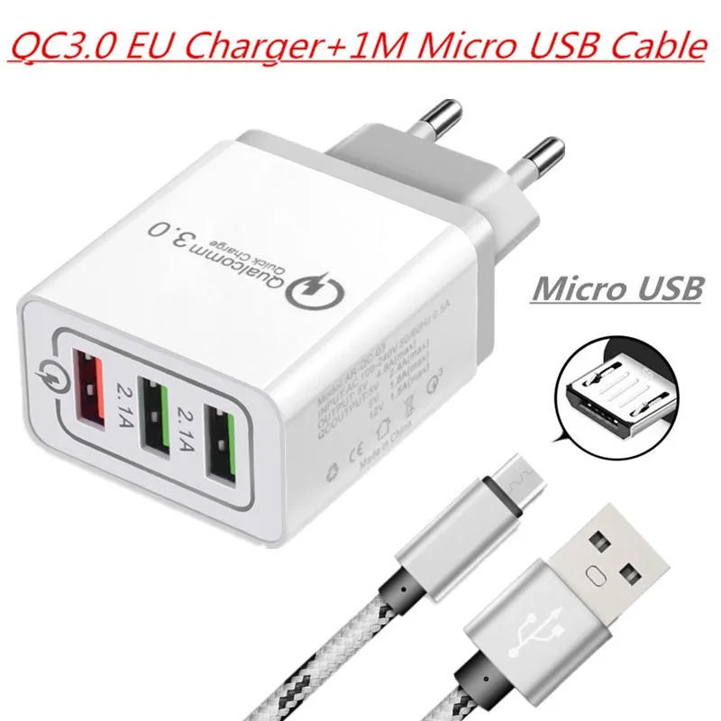 EU chager cable Быстрое зарядное устройство QC 3,0 30 Вт USB зарядное устройство для htc huawei Y9 Y7 Y6 pro Y5 prime ASUS ZB631KL ZB633KL быстрое зарядное устройство QC3.0 - Тип штекера: EU chager cable