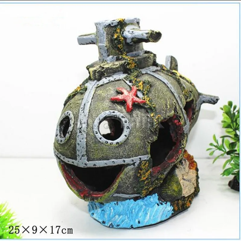 

Mr.Tank Fish Tank Simulation Hollow Submarine Ship Cartoon Fish Hidden Cave Aquarium Ornament Decorations