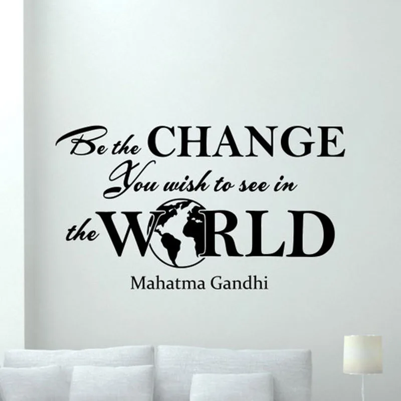 

Наклейка на стену с цитатой Mahatma Gandhi, Постер «Be The Change», который вы хотите увидеть в мире, виниловая наклейка, вдохновляющий декор, роспись X49