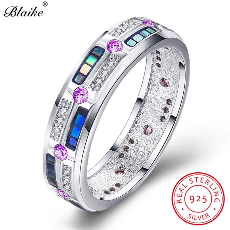 Blaike, настоящее Серебро s925 пробы, кольца для женщин и мужчин, Радужный циркон, камень, Boho Promise, обручальное кольцо, хорошее ювелирное изделие