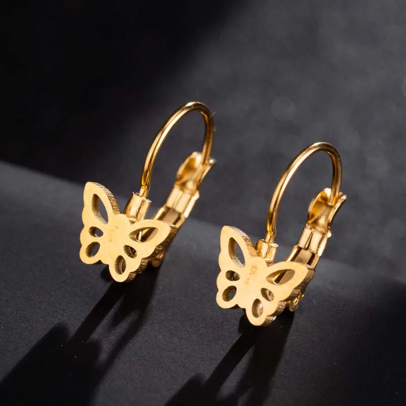 Butterfly Earrings Hfarich современный небольшой круглый серьги для женщин из нержавеющей стали Дерево жизни Пальма паук покупки серьги-кольца - Окраска металла: Butterfly Earrings