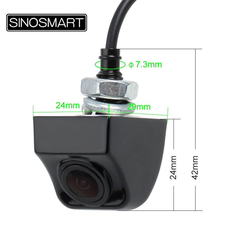 $151.55 SINOSMART Universal Front / Rear View Revering Parking Camera for Car/SUV/Truck DC 5V-28V Input Stainless Metal Chrome Black