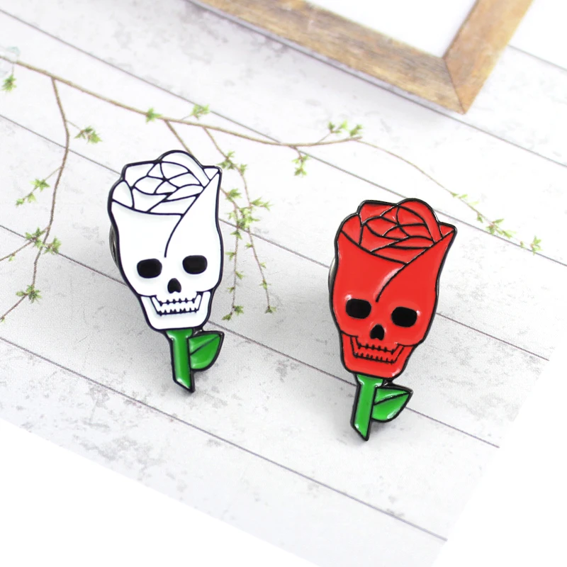 2 Style Trendy Ghothic Romanic Enamel Brooch Red and White Rose Ghost Face Lover Valentine's Day gifts Jewelry Gift | Украшения и