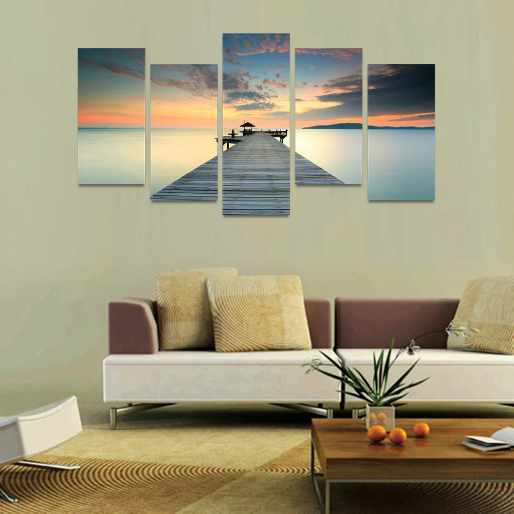 Оригинальный масляные чернила HD Холст Картина мост об океане в сумерках подарок