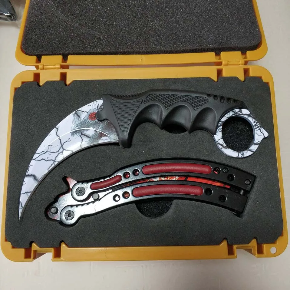White dragon Прямая поставка Karambit+ нож для тренера+ нейлоновая сумка+ отвертка+ коробка CSGO чехол для игрового ножа Бабочка Набор комбинированных ножей тупое лезвие - Цвет: White dragon