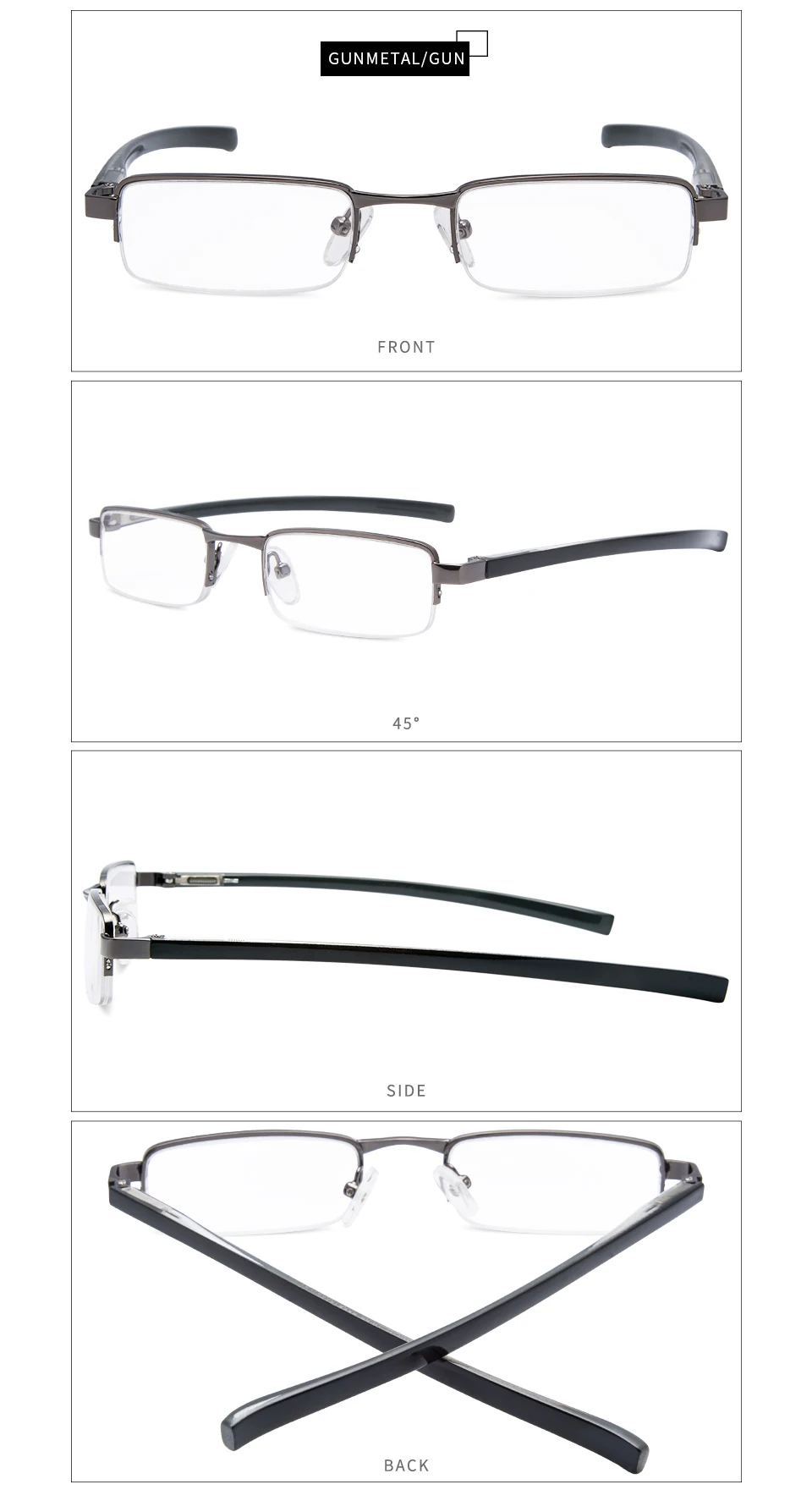 EYEGUARD Half-Rim металлический каркас Мини-объектив очки для чтения унисекс с жестким чехлом