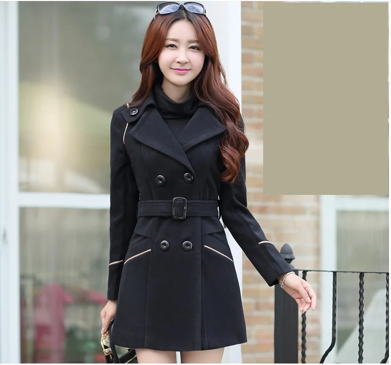 Navy Blue Uhytgf корейское зимнее женское Шерстяное Пальто Большие размеры Для женщин шерстяное длинное женское осеннее пальто модное двубортное Для женщин Jacket272 - Цвет: Navy Blue