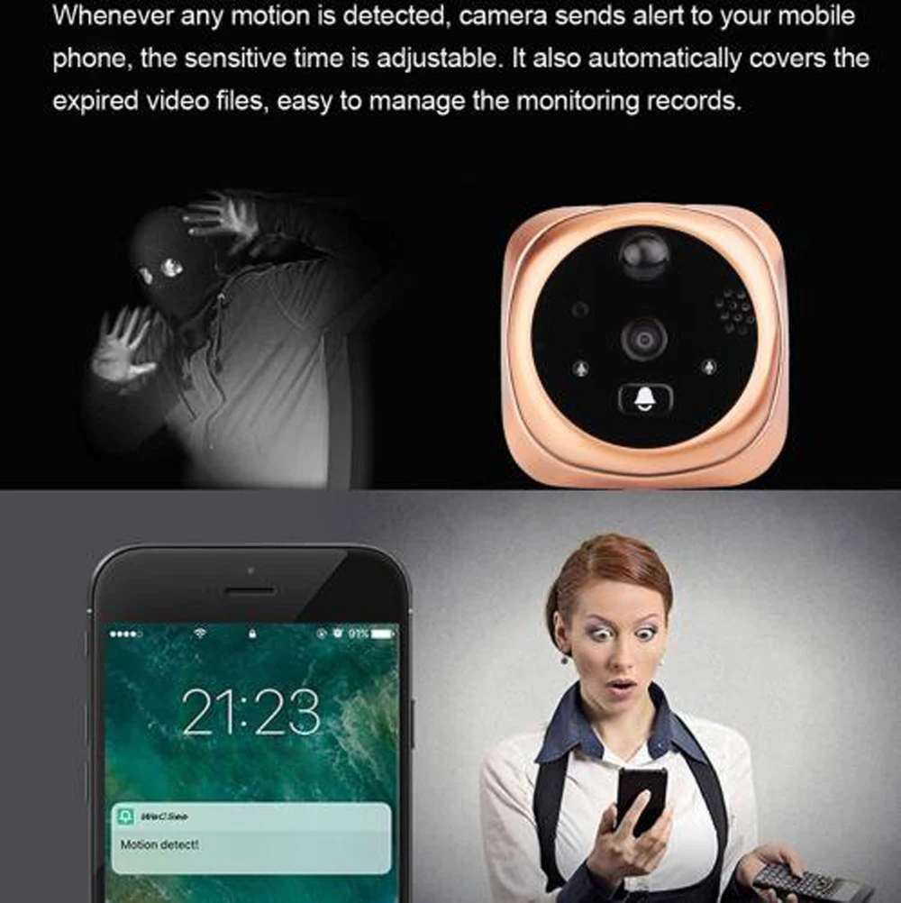 Doorbell Video Eyes Wireless Call Smart Camera Peephole APP Control For IOS Andriod Monitor Delection Alarm Wifi Door Bell Ring |