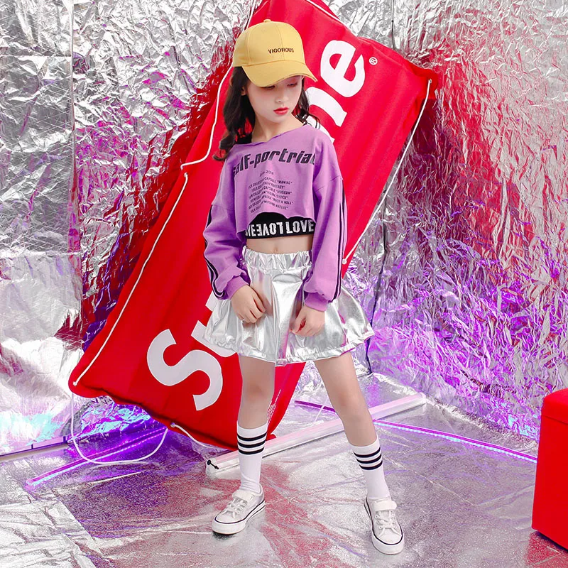 

Children Recital Hip Hop Clothing Cropped Tops Casual Skirt for Girls Jazz Dance Costumes Ballroom Concert Dancing Clothes wear