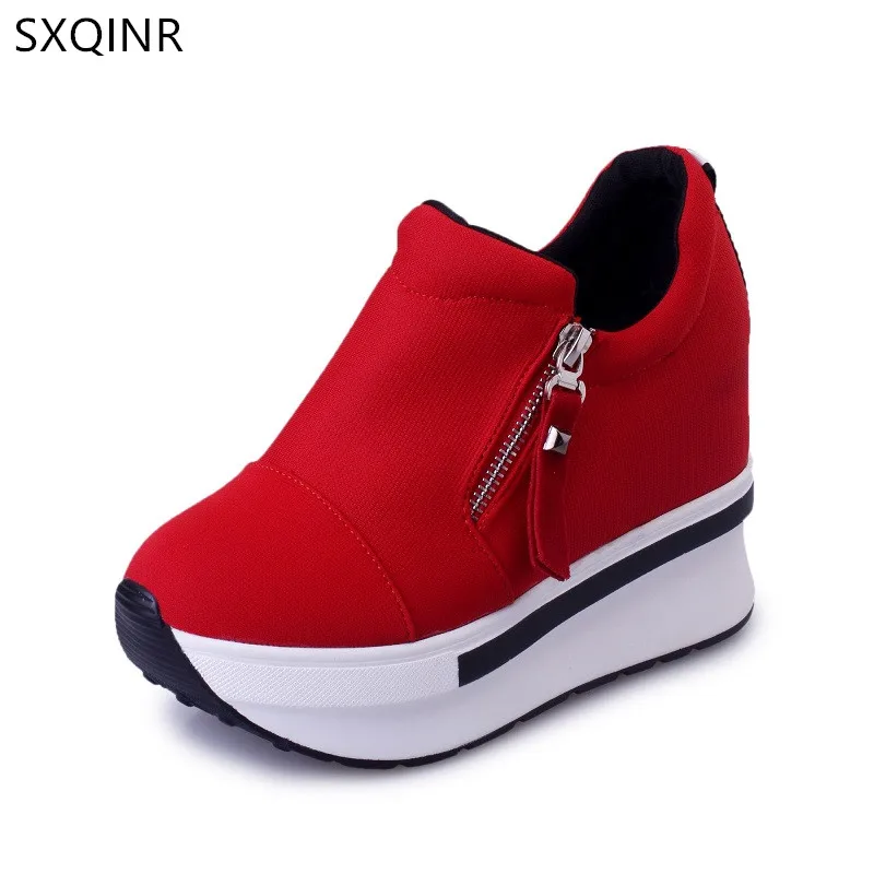 New 2021 Spring Women Wedges Shoes High Top Fashion Zipper Casual Female Height Increasing Platform Sneakers | Обувь